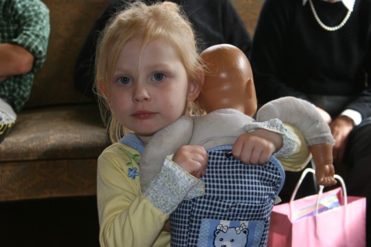 100_sophie Sophie November of 2005 -- At her 3rd Birthday party. The doll she's holding is her favorite doll, Emma. She's had her since she was about 2 years old.